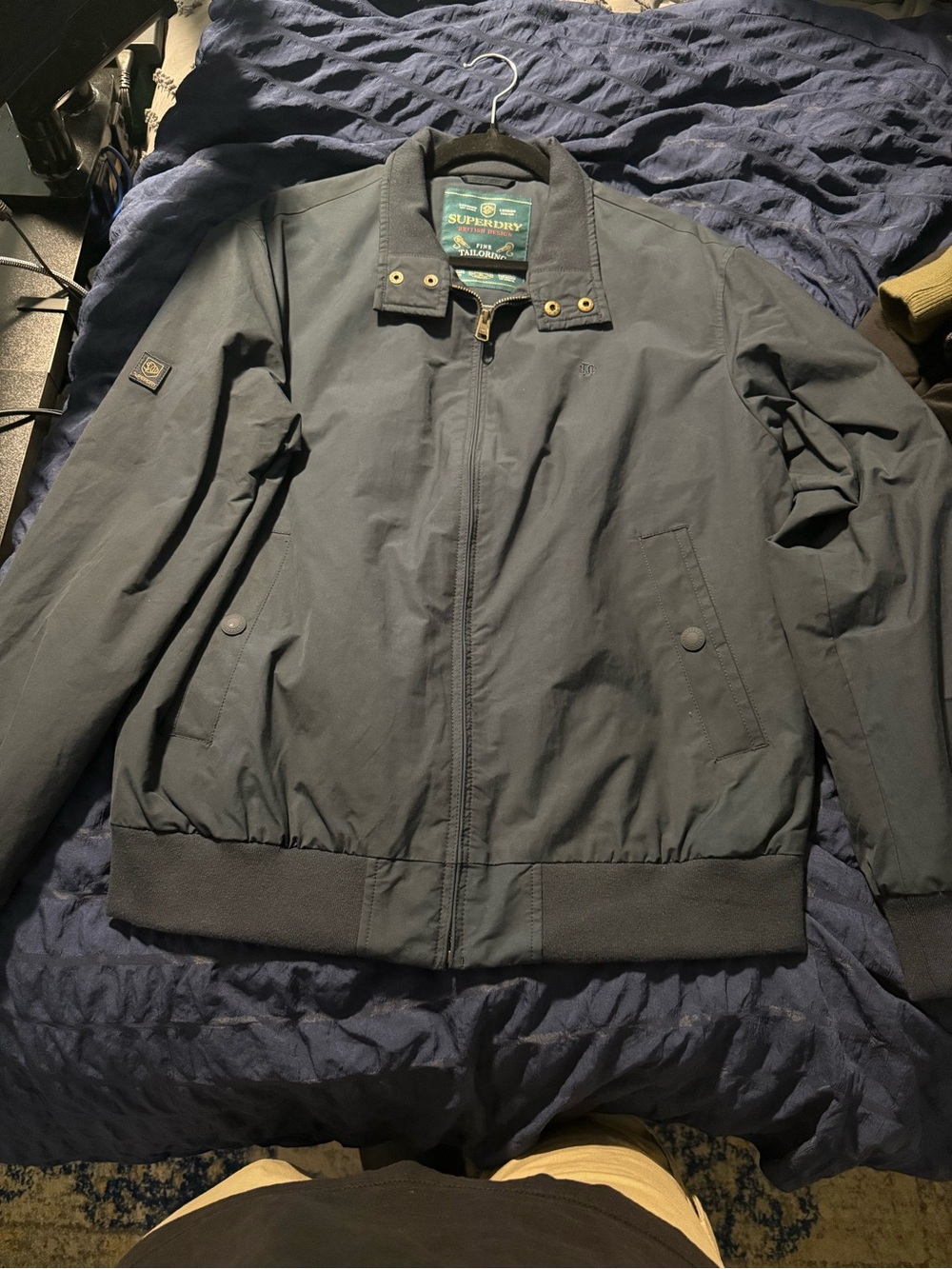 Superdry Men's Navy Blue Bomber Jacket with Ribbed Trim